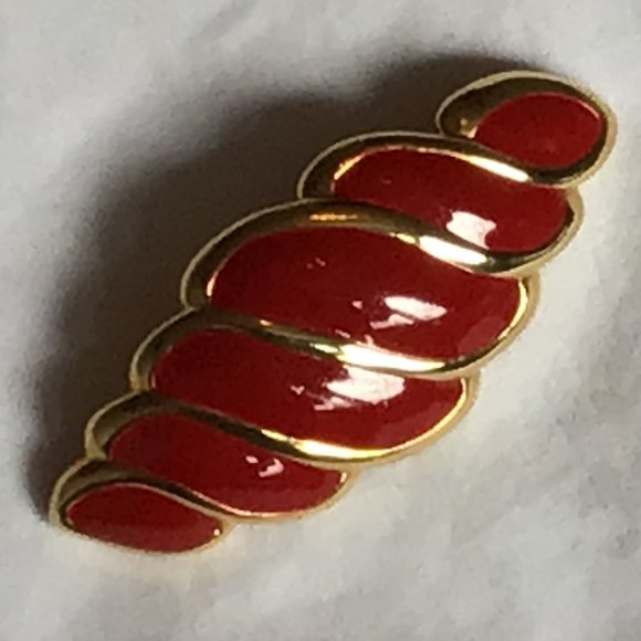 Jewelry - Red enamel accented with gold tone brooch